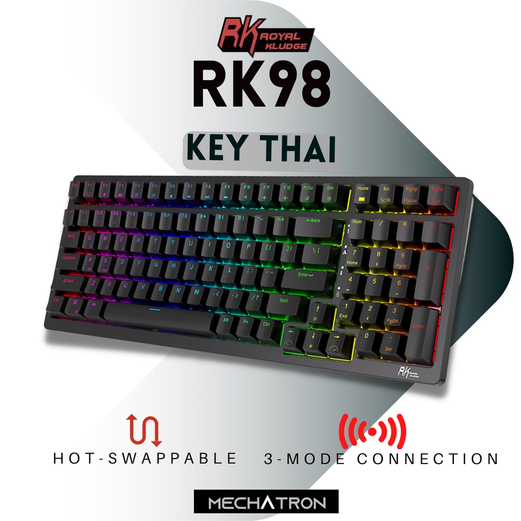ภาพเพิ่มเติมของ [Key THAI] Royal Kludge RK98 V.2022 แมคคานิคอล คีย์บอร์ด คีย์ไทย ไร้สาย บลูทูธ RGB Mechanical Wireless Hot Swap Keyboard