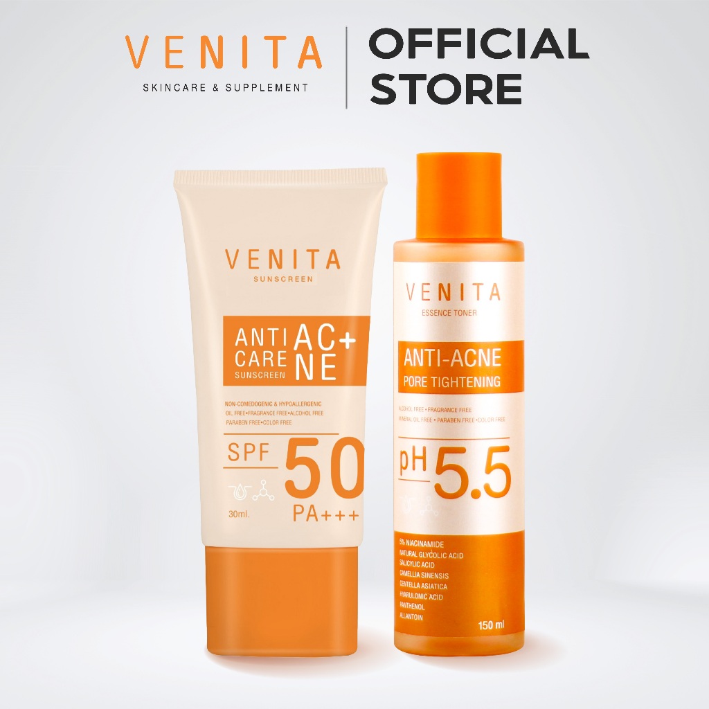 [เซตคู่] ครีมกันแดดเวนิต้า VENITA + VENITA ANTI-ACNE PORE TIGHTENING ESSENCE TONER  150 ML