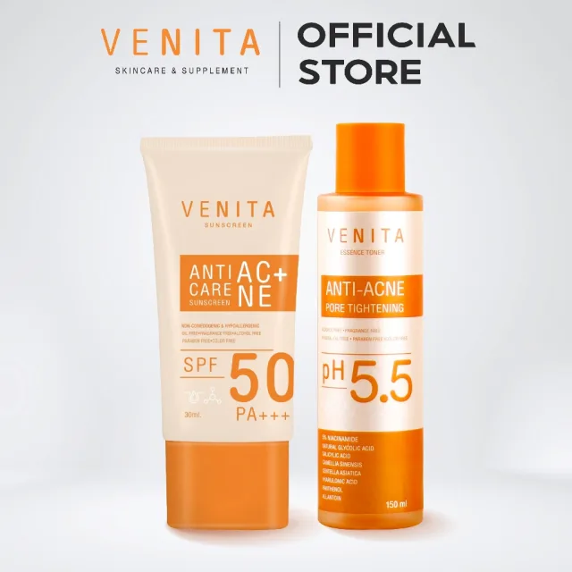 [เซตคู่] ครีมกันแดดเวนิต้า VENITA + VENITA ANTI-ACNE PORE TIGHTENING ESSENCE TONER  150 ML