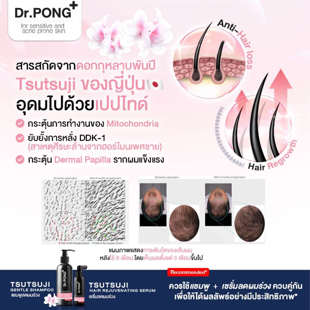 ภาพเพิ่มเติมของ [2 ฟรี แชมพู] เซรั่มลดผมร่วง Dr.PONG TSUTSUJI HAIR REJUVENATING SERUM - anti-hairloss serum เซรั่มบำรุงผม ลดผมร่วง