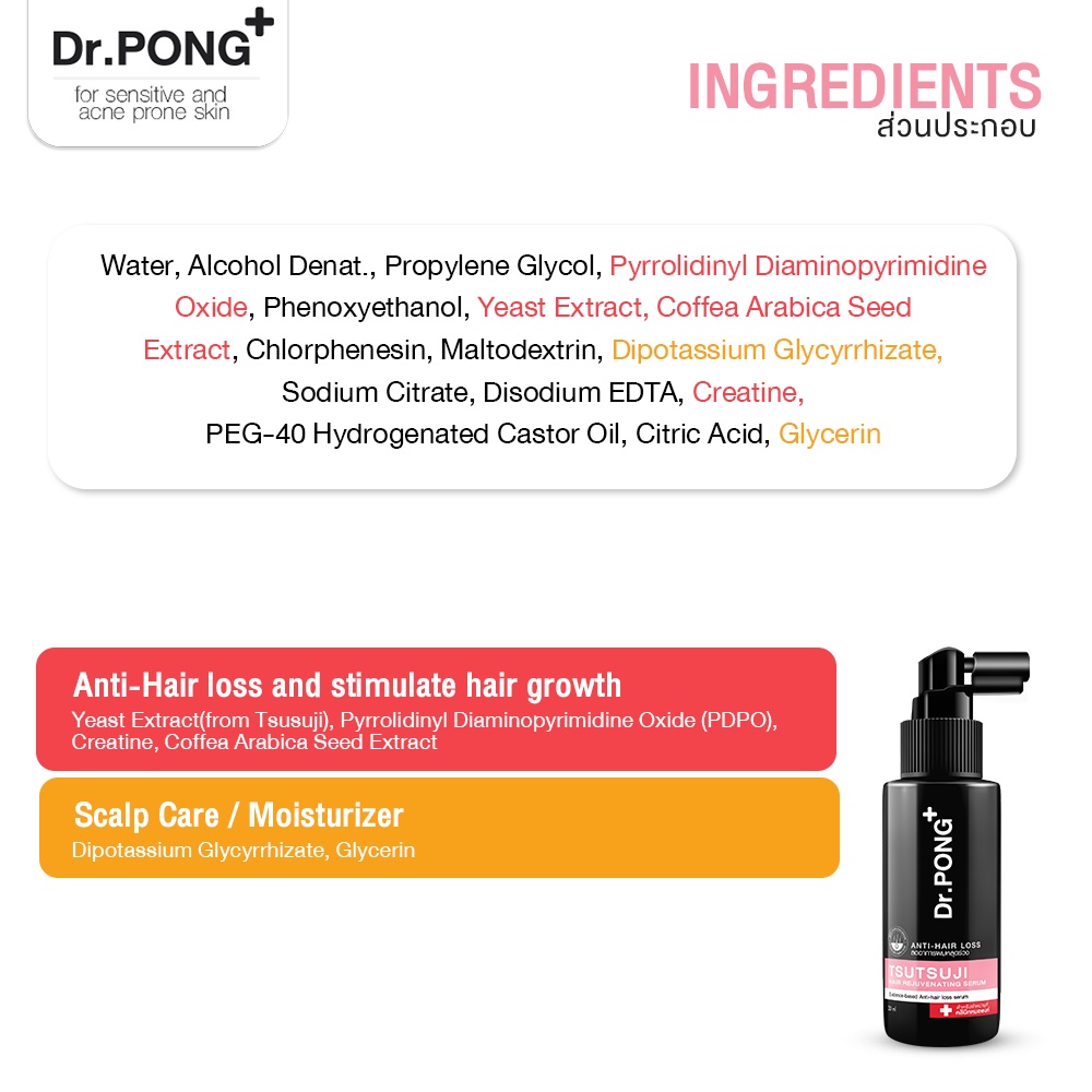 ภาพเพิ่มเติมของ [2 ฟรี แชมพู] เซรั่มลดผมร่วง Dr.PONG TSUTSUJI HAIR REJUVENATING SERUM - anti-hairloss serum เซรั่มบำรุงผม ลดผมร่วง