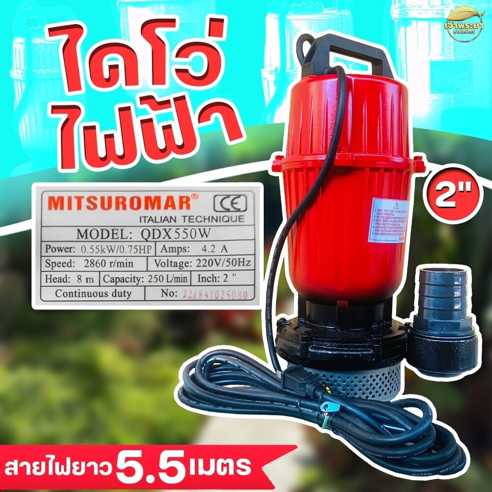 ภาพเพิ่มเติมของ เครื่องสูบน้ำ ไดโว่ดูดน้ำ ขนาด 1"1.5"2"3"4"ไฟฟ้า ไฟบ้าน 220v/50Hz ยี่ห้อ Mitsuromar มาตราฐานญี่ปุ่น แรงสุด ส่งสูง ส่งไกล