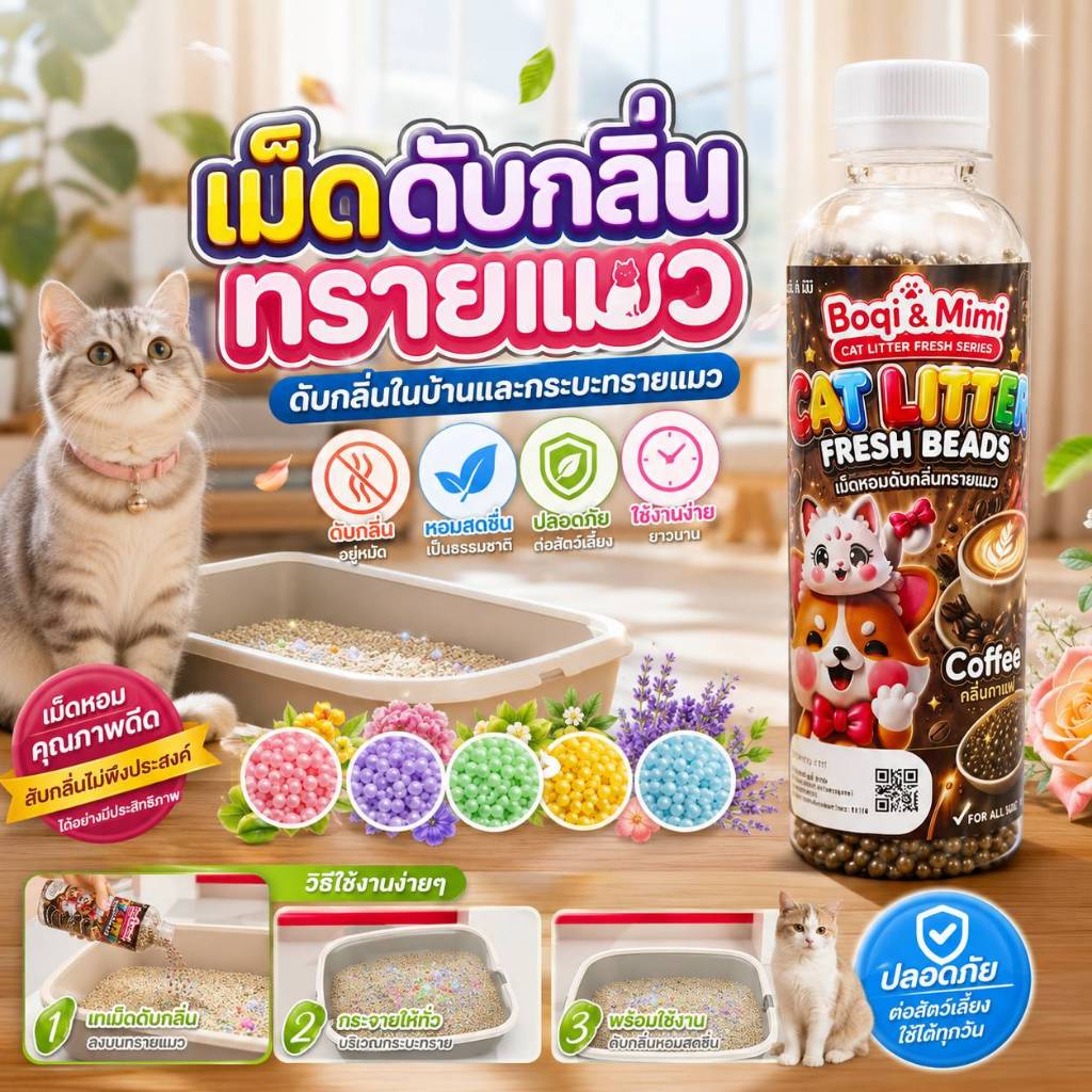 ภาพเพิ่มเติมของ Boqi Factory 🔥ที่ดับกลิ่นอึแมว 🔥ที่ดับกลิ่นฉี่แมว ที่ระงับกลิ่น🔥 เพียงโรยใส่กะบะทรายแมวกลิ่นจะค่อยๆหาย SDHS33