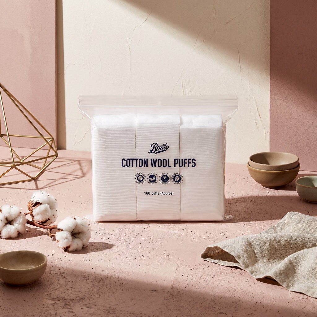 ภาพเพิ่มเติมของ Boots Cotton Wool Puffs 160 Puffs บู๊ทส์ คอทเทิน วูล พัฟส์ 160 แผ่น (สำลีแผ่น)