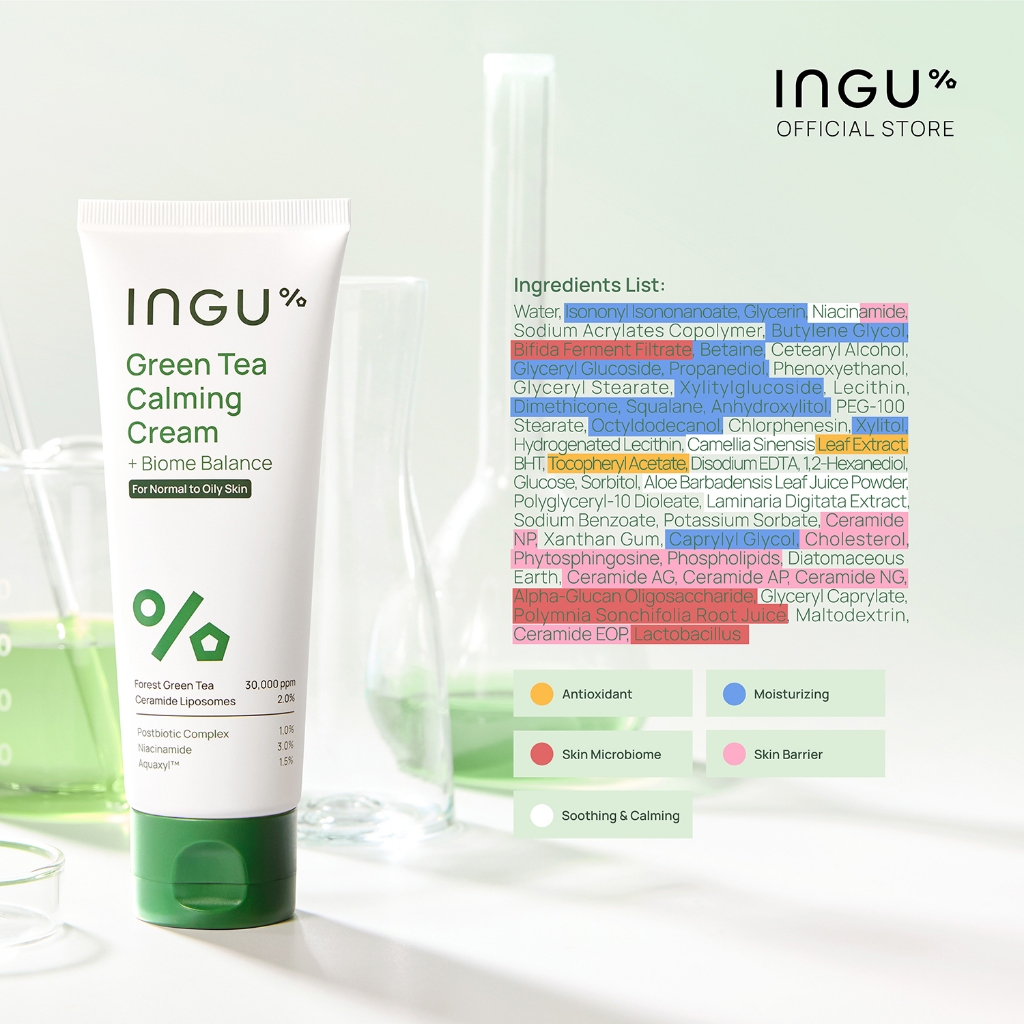 ภาพเพิ่มเติมของ INGU Green Tea Calming Cream + Biome Balance มอยซ์เจอร์ไรเซอร์ สำหรับผิวผสม