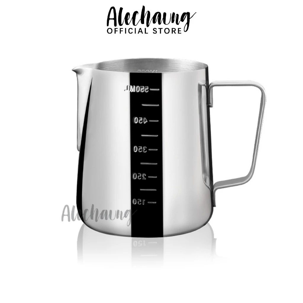 ภาพเพิ่มเติมของ Alechaung แก้วตีฟองนม เหยือกตีฟองนม Coffee Cup สแตนเลสเหยือกทำฟองนม 350ml /550ml สำหรับชงกาแฟ