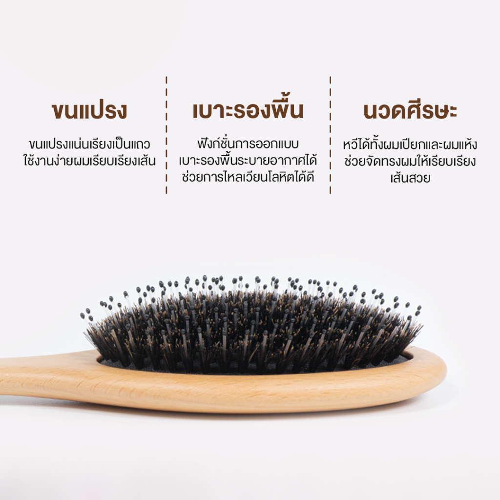 ภาพเพิ่มเติมของ Haxon Boar-Bristle Hairbrush หวีขนหมูป่าแท้ ขนหมูอัดแน่น หวีลดผมร่วง ช่วยให้ผมเงางาม แก้ผมพันกัน นวดหนังศีรษะ