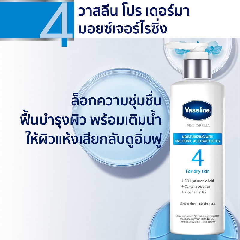ภาพเพิ่มเติมของ วาสลีน โปร เดอร์มา โลชั่น บอดี้แอมพูล เข้มข้นเหมือนเซรั่มผิวหน้า 250 มล. เลือกสูตรด้านใน