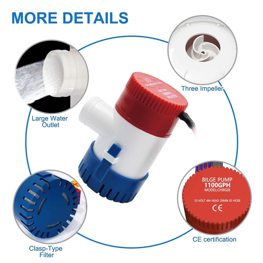 ภาพเพิ่มเติมของ ปั๊มจุ่ม น้ำท้องเรือ DC 1100GPH 12V 24V ไดโว่อลูมิเนียม ปั๊มน้ำ โซล่าเซลล์/พร้อมสวิตช์ ปั๊มจุ่มใต้น้ำ
