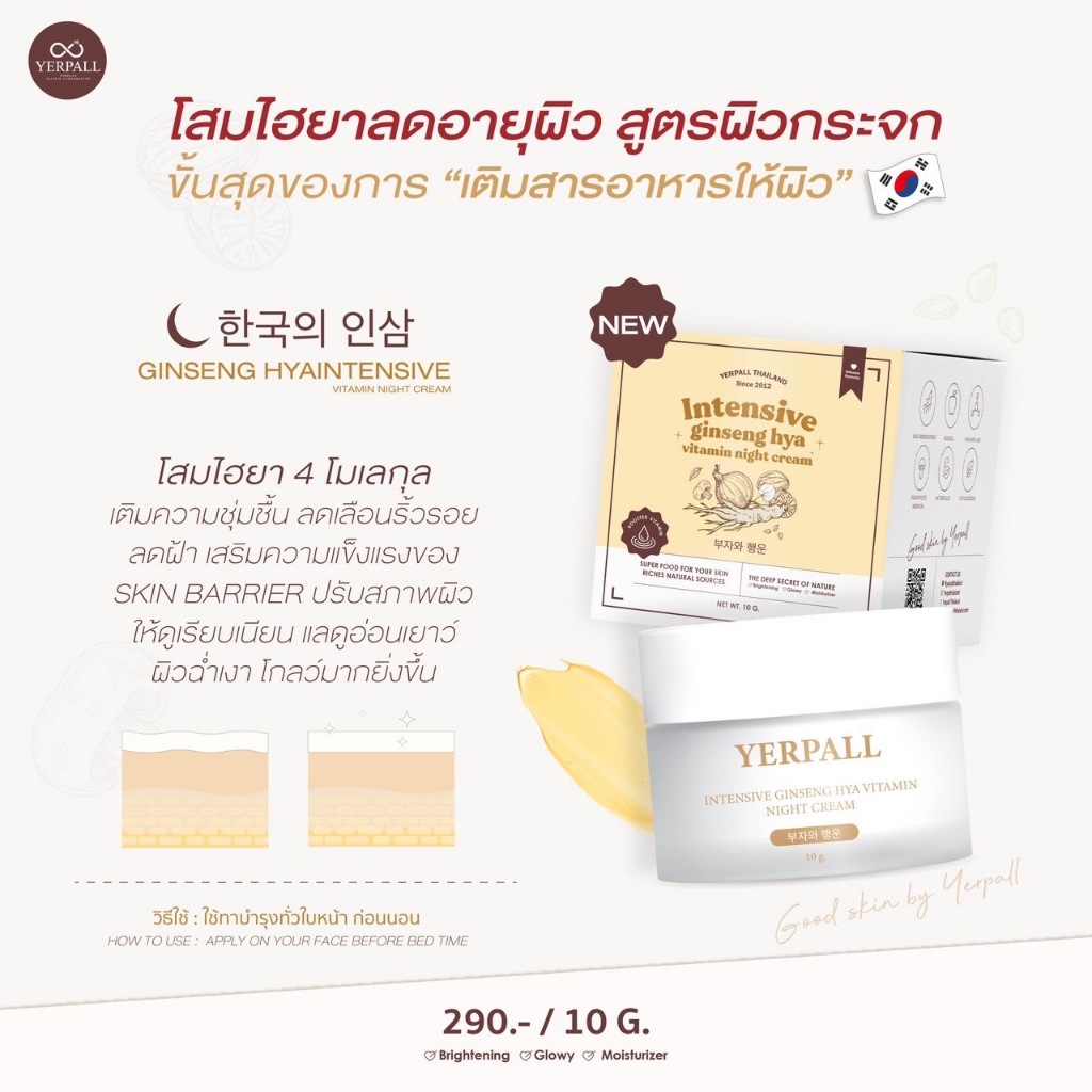 ภาพเพิ่มเติมของ [แพ็กเกจใหม่] โสมไฮยา HYA ครีมโสมไฮยาวิตามิน สูตรเข้มข้น เยอเพล yerpall ผิวนุ่มชุ่มชื้น ลดผิวแห้งกร้าน