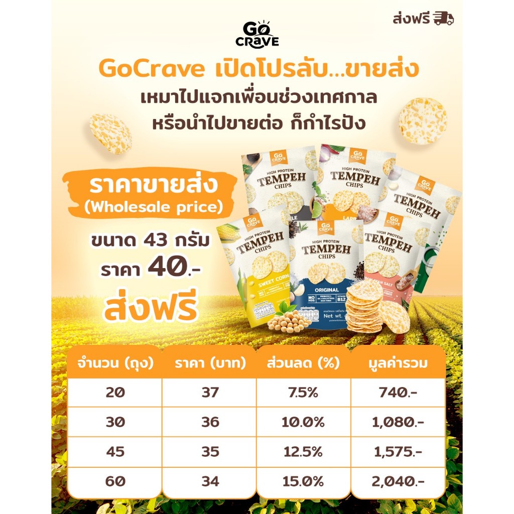 ภาพเพิ่มเติมของ GoCrave - เทมเป้กรอบ เทมเป้พร้อมทาน เทมเป้ทอดกรอบ เทมเป้อบรีดน้ำมัน ขนมคลีน