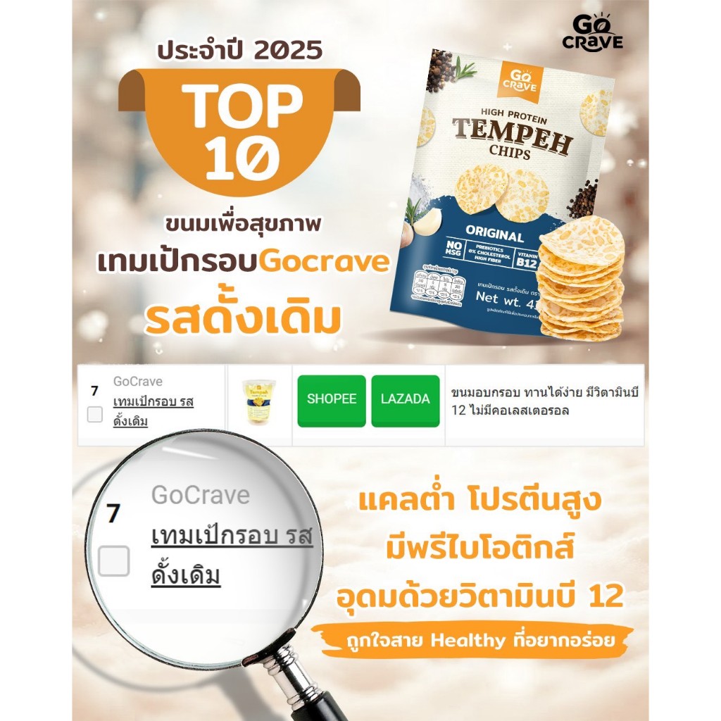 ภาพเพิ่มเติมของ GoCrave - เทมเป้กรอบ เทมเป้พร้อมทาน เทมเป้ทอดกรอบ เทมเป้อบรีดน้ำมัน ขนมคลีน