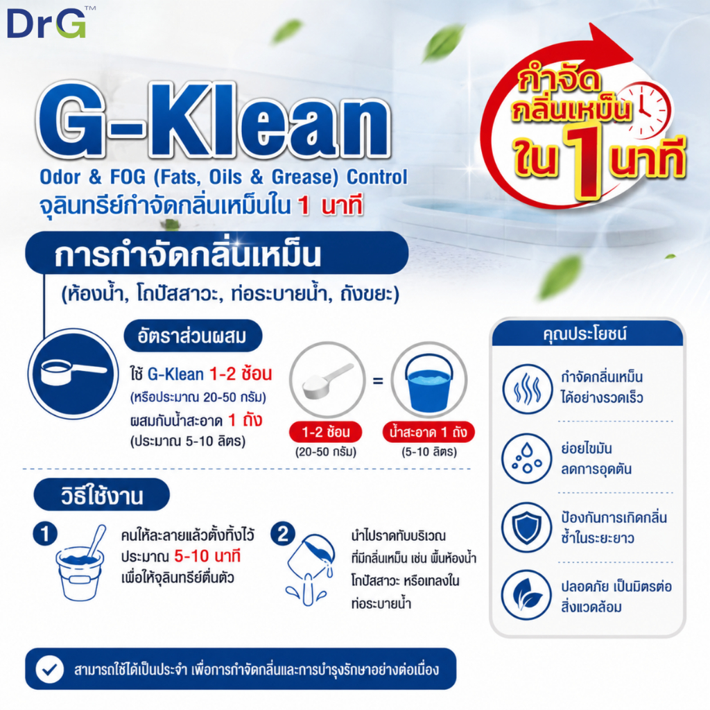 ภาพเพิ่มเติมของ G-Klean 50 g. ย่อยสลายสิ่งปฏิกูล กากตะกอน ของเสีย ไขมัน ส้วมเหม็น  ส้วมตัน ท่อเดรนเหม็น ไม่ต้องดูดส้วม