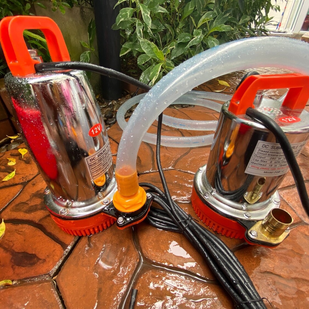 ภาพเพิ่มเติมของ ไดโว่ ปั้มจุ่ม ปั้มสูบน้ำ DC 12 V 2ขนาด 280W และ 360W ใช้แบตเตอรี่ และแผงโซล่าเซลล์ แถมพิเศษ หัวพ่นรดน้ำแรงดันสูง และ ที