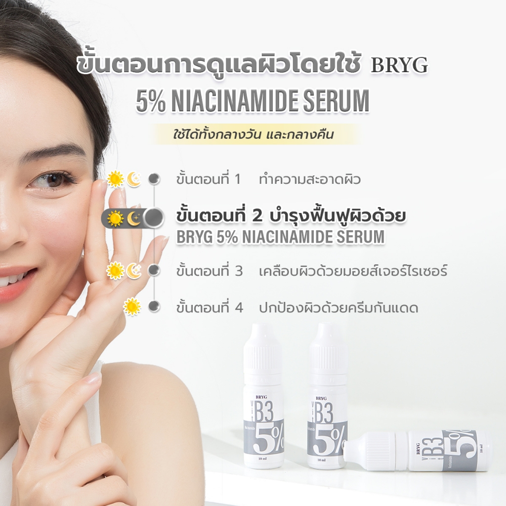 ภาพเพิ่มเติมของ 5% B3 BRYG บริก เซรั่มวิตามินบี3 NIACINAMIDE SERUM รักษาสิว ควบคุมความมัน ลดรอยดำ ไนอาซินาไมด์