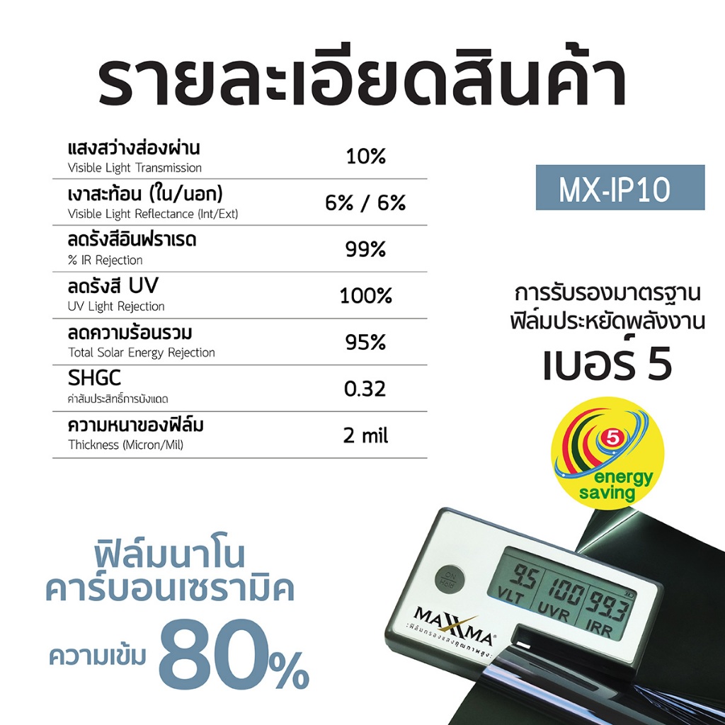 ภาพเพิ่มเติมของ MAXXMA(แม็กซ์ม่า) ฟิล์มกรองแสง Independent+ ฟิล์มเซรามิค กัน UV400 ติดกระจกบ้าน DIY ประหยัดไฟเบอร์ 5