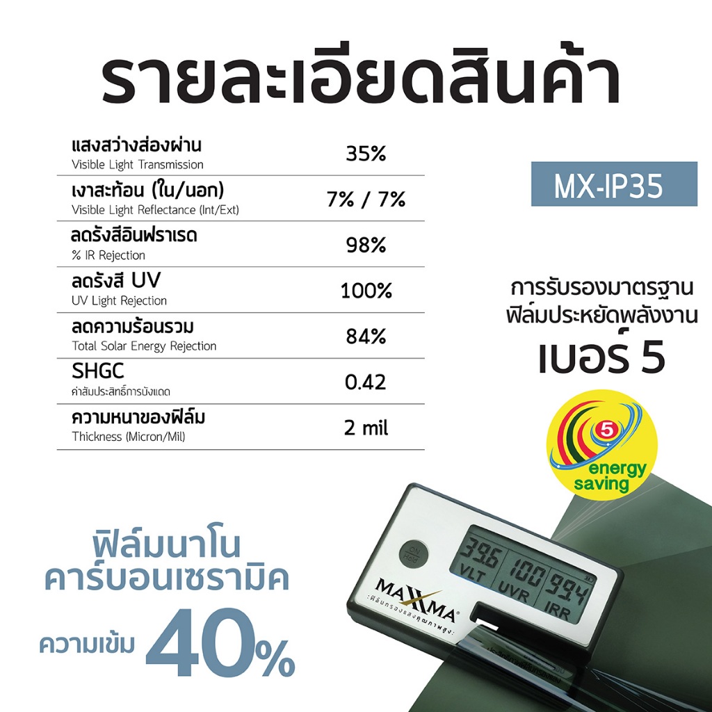 ภาพเพิ่มเติมของ MAXXMA(แม็กซ์ม่า) ฟิล์มกรองแสง Independent+ ฟิล์มเซรามิค กัน UV400 ติดกระจกบ้าน DIY ประหยัดไฟเบอร์ 5