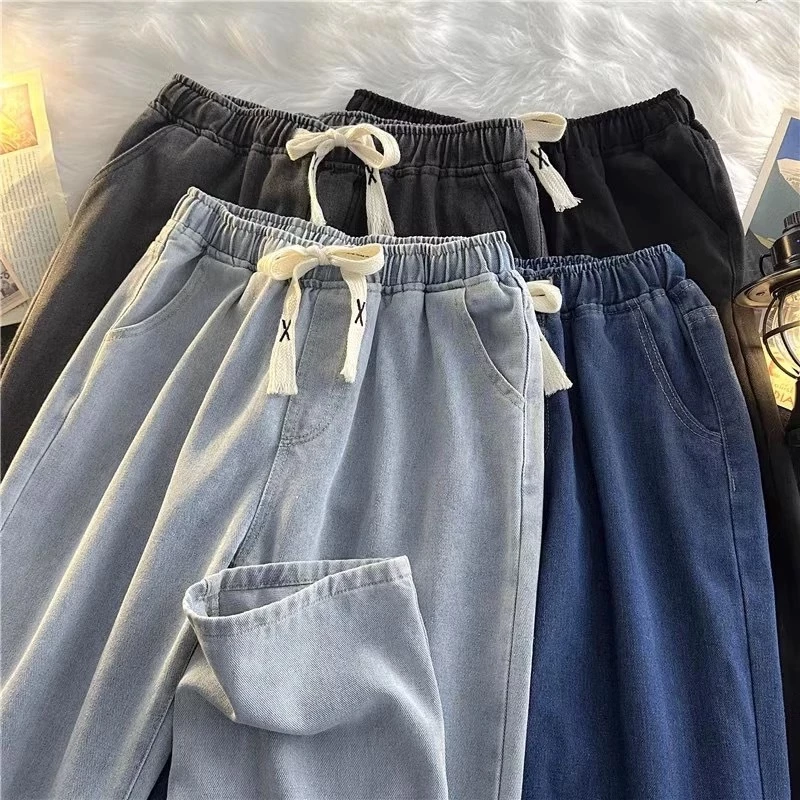 ภาพเพิ่มเติมของ MNO.9 Jeans 5080 กางเกงยีนส์ขายาวชาย เอวยืด มีเชือกรูด ทรงหลวม