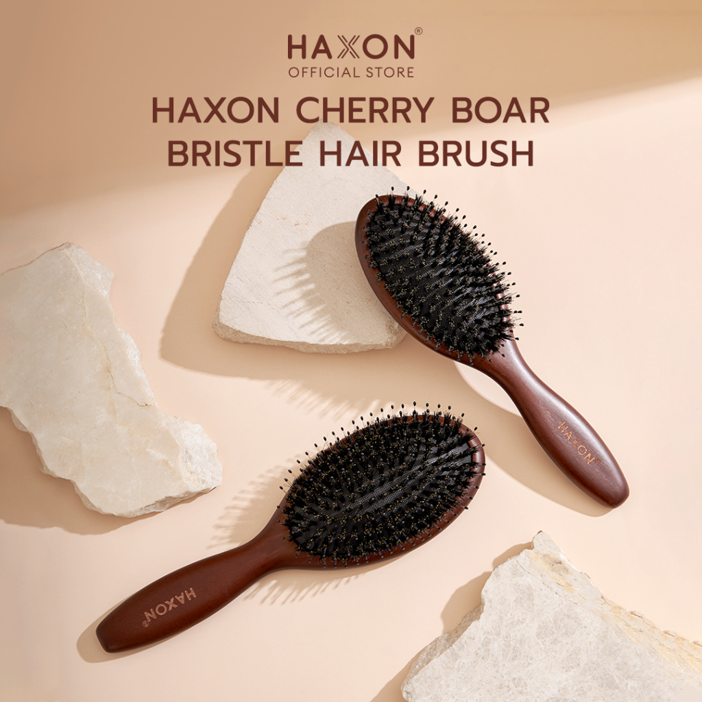 ภาพเพิ่มเติมของ Haxon Cherry Boar-Bristle Brush/Horse Hair Brush หวีขนหมูป่าแท้ หวีขนม้า อิสลามใช้ได้ ให้ผมเงาแก้ผมพันกัน