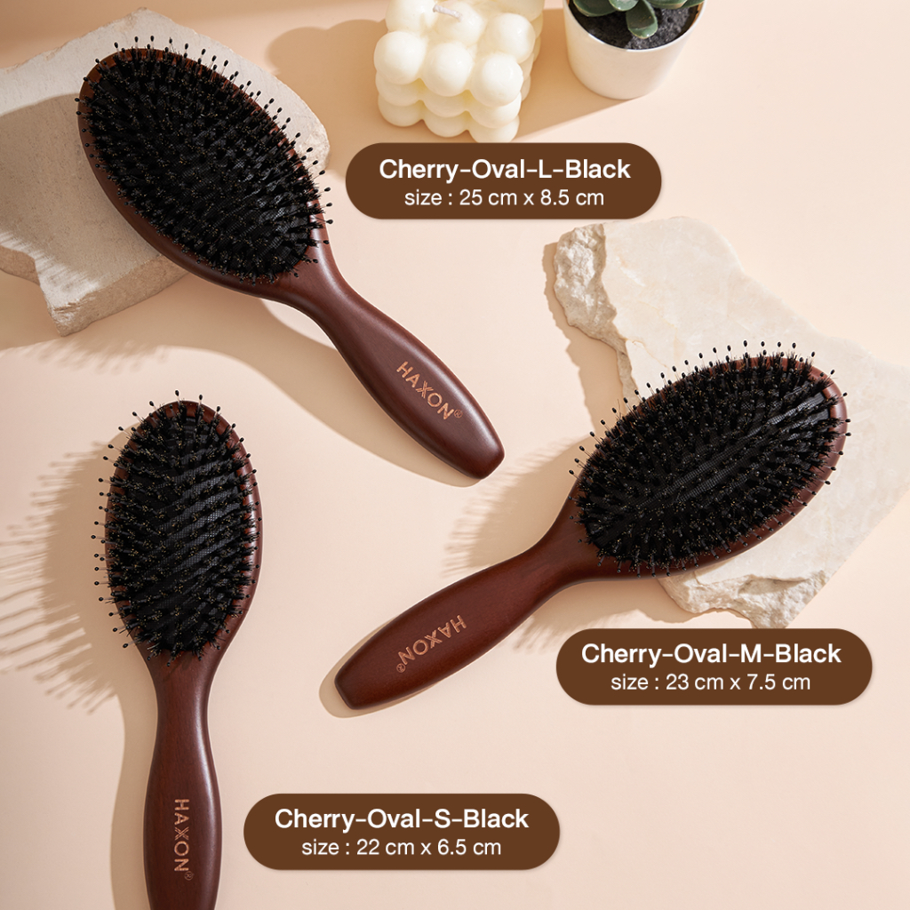 ภาพเพิ่มเติมของ Haxon Cherry Boar-Bristle Brush/Horse Hair Brush หวีขนหมูป่าแท้ หวีขนม้า อิสลามใช้ได้ ให้ผมเงาแก้ผมพันกัน