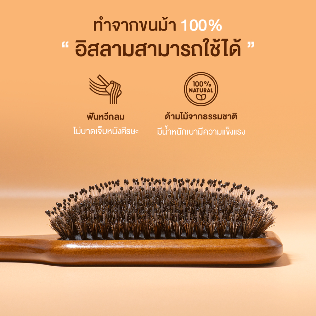 ภาพเพิ่มเติมของ Haxon Cherry Boar-Bristle Brush/Horse Hair Brush หวีขนหมูป่าแท้ หวีขนม้า อิสลามใช้ได้ ให้ผมเงาแก้ผมพันกัน