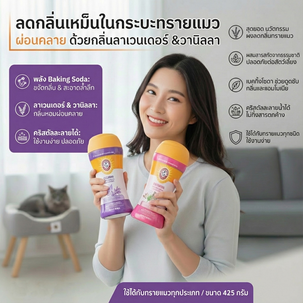 [แบรนด์แท้ USA🇺🇸 ] Arm and Hammer คริสตัลกำจัดกลิ่นทรายแมวด้วยเบกกิ้งโซดา ที่ดับกลิ่นกระบะทราย