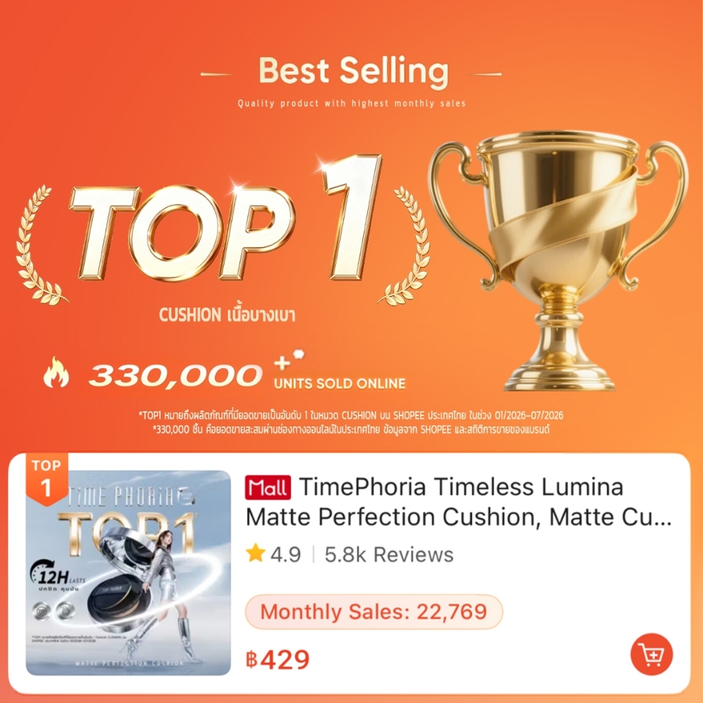 ภาพเพิ่มเติมของ TimePhoria Timeless Lumina Matte Perfection Cushion คุชชั่นแมตต์ คุมมัน ติดทน ปกปิด กันเหงื่อ ไม่เยิ้ม เนื้อบางเบา