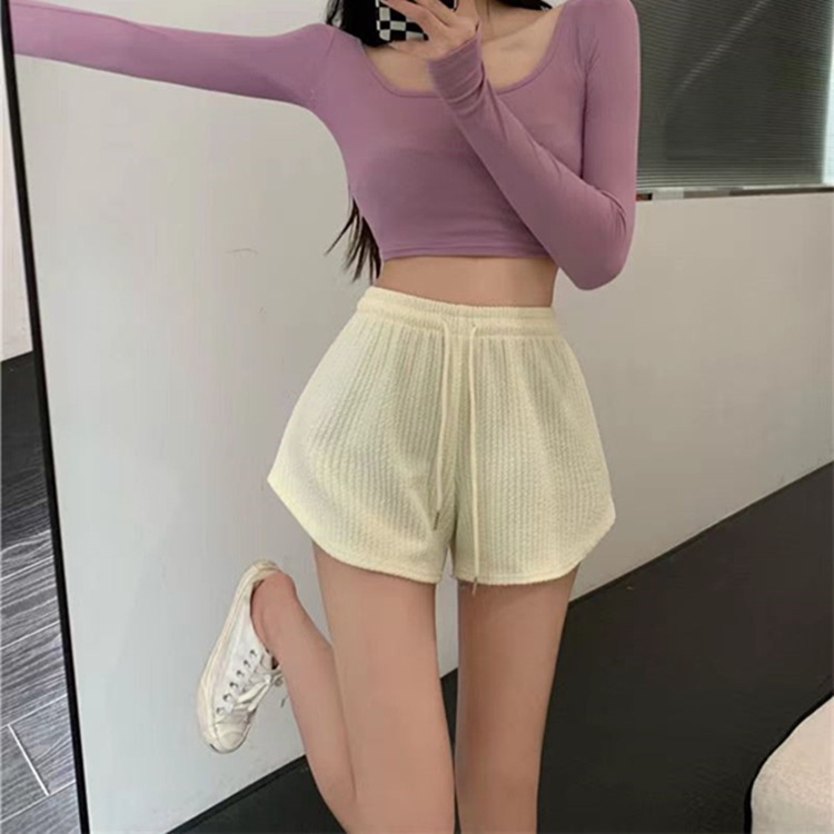 ภาพเพิ่มเติมของ YY11 กางเกงขาสั้น บบผูกเชือก สวมใส่สบาย ลําลองสําหรับสตรี เอวสูงขากว้างทรงหลวมขนาดพลัสเหมาะกับการเล่นฟิตเนส COK