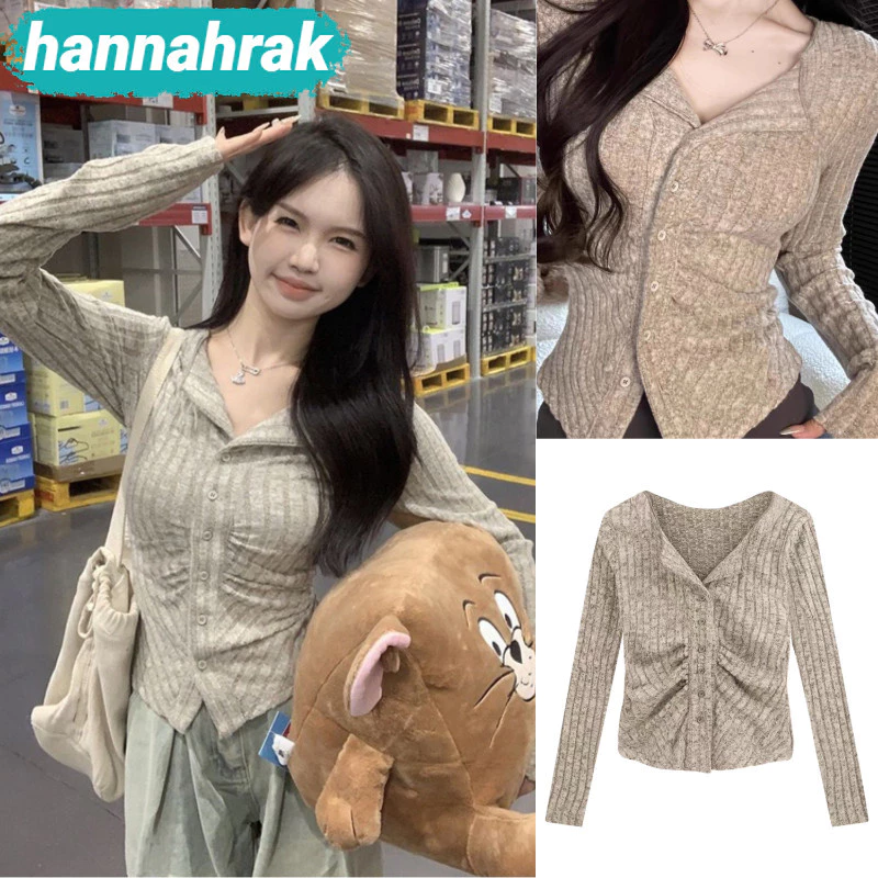 ภาพเพิ่มเติมของ (ส่งจากกรุงเทพฯ)เสื้อคาร์ดิแกนลําลอง แขนยาว คอปก ติดกระดุม สีพื้น เข้ากับทุกการแต่งกาย สไตล์ใหม่ เสื้อแขนยาวผู้หญิงสไตล์