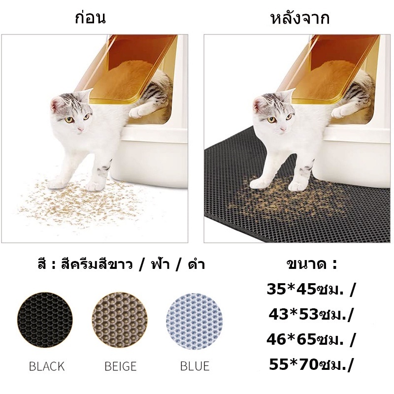 ภาพเพิ่มเติมของ 🐱 แผ่นดักทรายแมว ใหญ่ ที่ดักทราย แมว แผ่นรองทรายแมว พรม 2 ชั้น EVA ช่วยดัก ทรายแมว ที่ติดตามเท้า แผ่น Cat Litter Mat 🐱