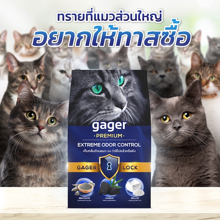 ภาพเพิ่มเติมของ Gager (กาเจอร์) ทรายแมวเบนโทไนท์ Bentonite  ทรายแมวเกรดพรีเมียม ทรายแมวกาเจอร์ (10กิโล2ถุง)