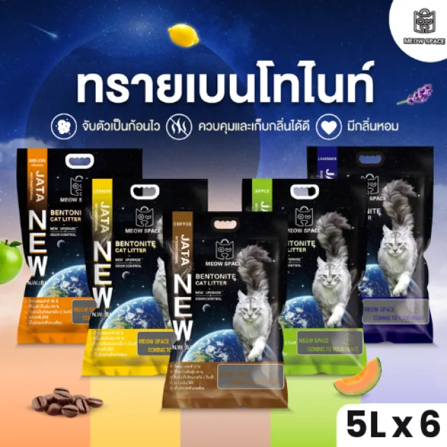 Meow Space ทรายแมวเบนโทไนท์ 5 ลิตร 6 ถุง รวม 30 ลิตร