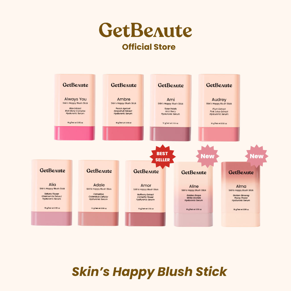 ภาพเพิ่มเติมของ [สีใหม่เข้าแล้ว] GetBeaute | บลัชสติ๊ก Skin's Happy Blush Stick; 16g บลัชออน เกลี่ยง่าย เบาบาง