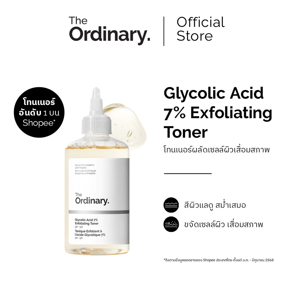 ภาพเพิ่มเติมของ The Ordinary Glycolic Acid 7% Exfoliating Toner | โทนเนอร์ผลัดเซลล์ผิว ผิวเรียบเนียน สีผิวแลดูสม่ำเสมอ