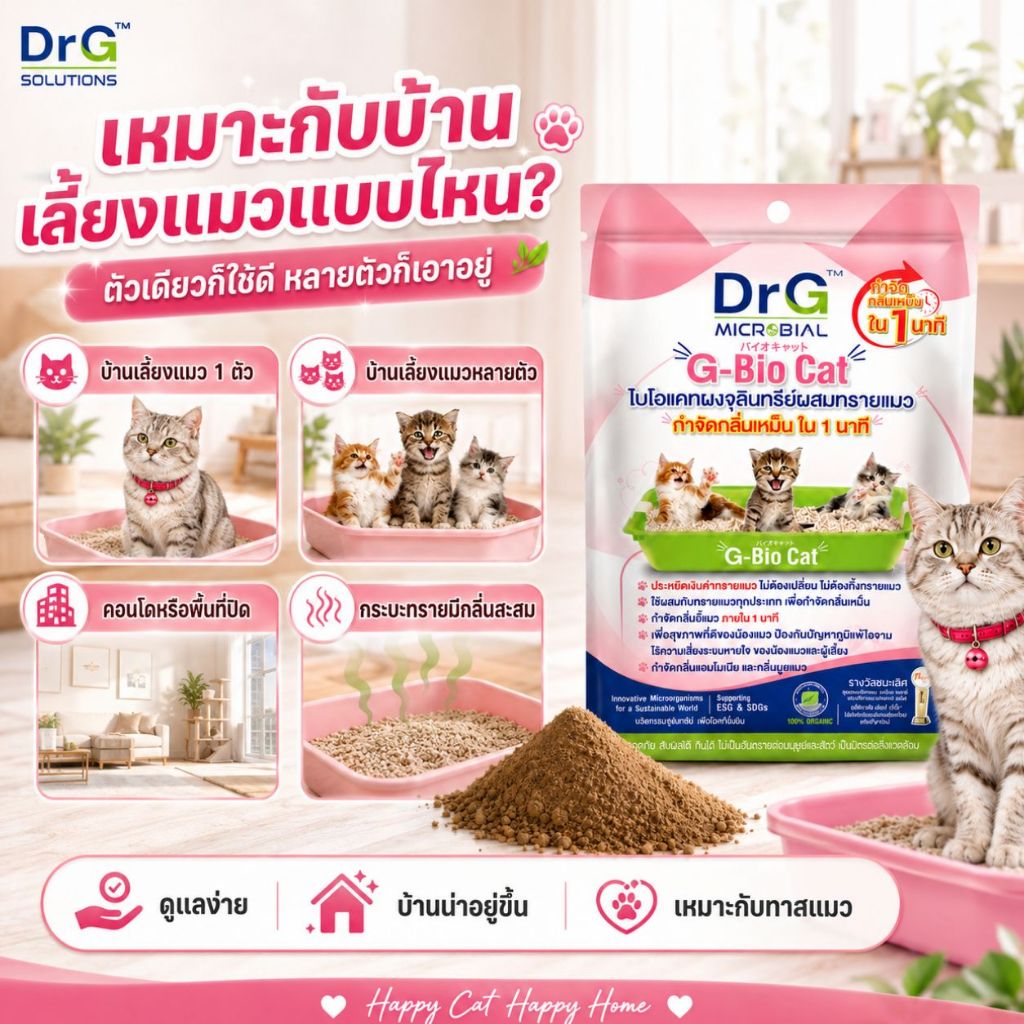 ภาพเพิ่มเติมของ จุลินทรีย์ผสมทรายแมว DrG G-Bio Cat  กำจัดกลิ่นเหม็นใน 1 นาที