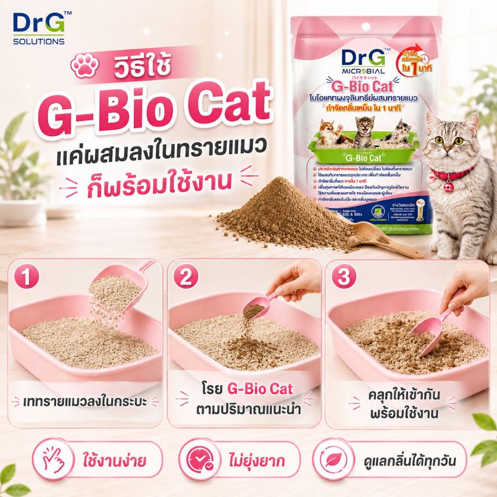 ภาพเพิ่มเติมของ จุลินทรีย์ผสมทรายแมว DrG G-Bio Cat  กำจัดกลิ่นเหม็นใน 1 นาที