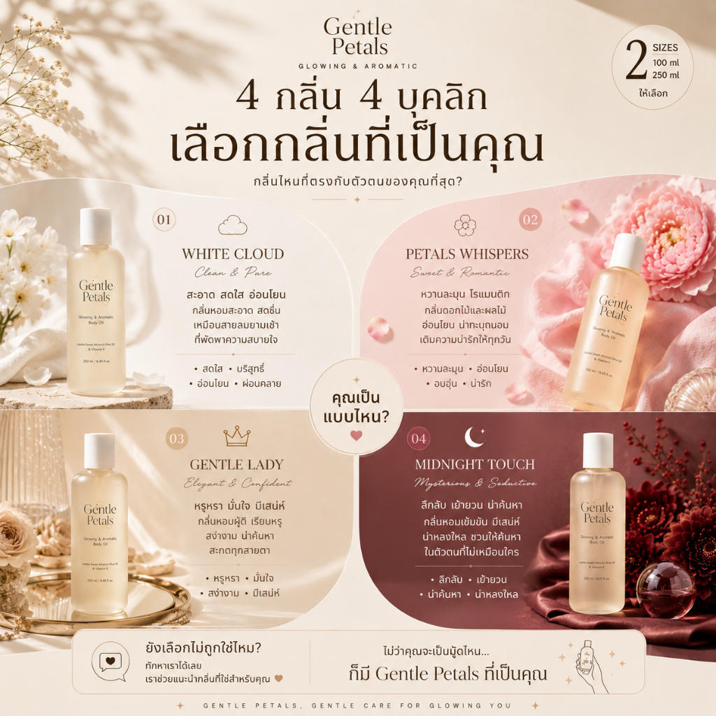 ภาพเพิ่มเติมของ Gentle Petals Glowing & Aromatic body oil บอดี้ออยล์ เนื้อบางเบา ซึมไว ปรับสมดุลผิว คืนความชุ่มชื้นให้ผิว