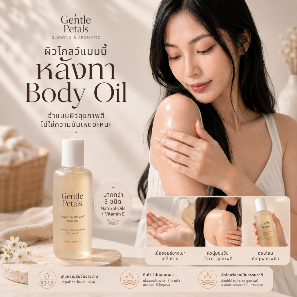 ภาพเพิ่มเติมของ Gentle Petals Glowing & Aromatic body oil บอดี้ออยล์ เนื้อบางเบา ซึมไว ปรับสมดุลผิว คืนความชุ่มชื้นให้ผิว