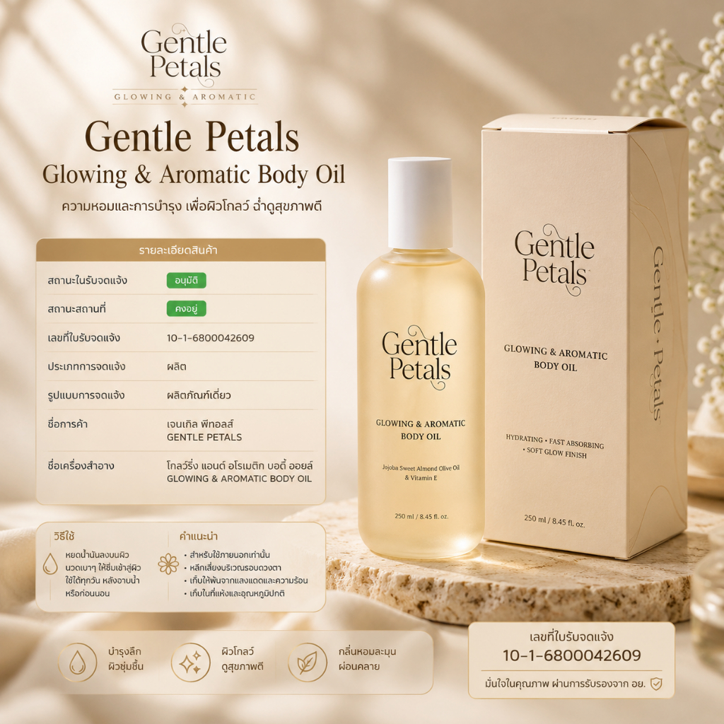 ภาพเพิ่มเติมของ Gentle Petals Glowing & Aromatic body oil บอดี้ออยล์ เนื้อบางเบา ซึมไว ปรับสมดุลผิว คืนความชุ่มชื้นให้ผิว