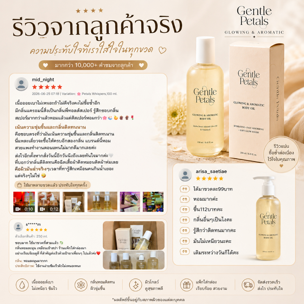 ภาพเพิ่มเติมของ Gentle Petals Glowing & Aromatic body oil บอดี้ออยล์ เนื้อบางเบา ซึมไว ปรับสมดุลผิว คืนความชุ่มชื้นให้ผิว