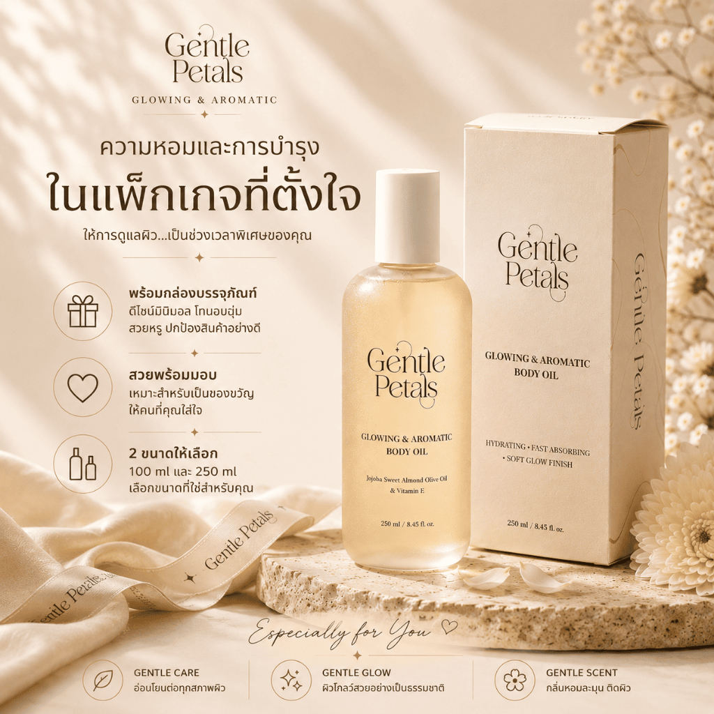ภาพเพิ่มเติมของ Gentle Petals Glowing & Aromatic body oil บอดี้ออยล์ เนื้อบางเบา ซึมไว ปรับสมดุลผิว คืนความชุ่มชื้นให้ผิว
