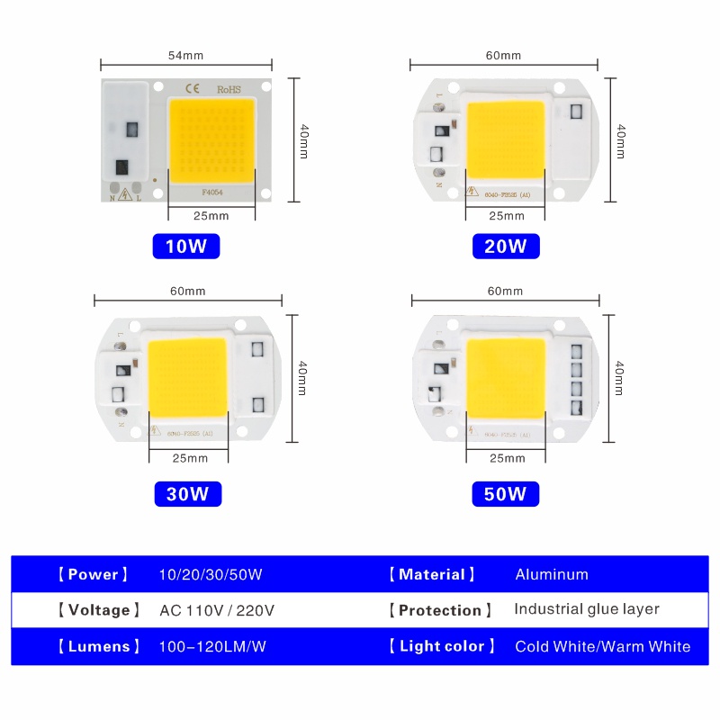 ภาพเพิ่มเติมของ Dselchun LED COB ชิป 110V 220V 10W 20W 30W 50W สมาร์ท IC ไม่ต้องใช้ไดร์เวอร์หลอดไฟ LED ลูกปัดสําหรับสปอตไลท์น้ําท่วม