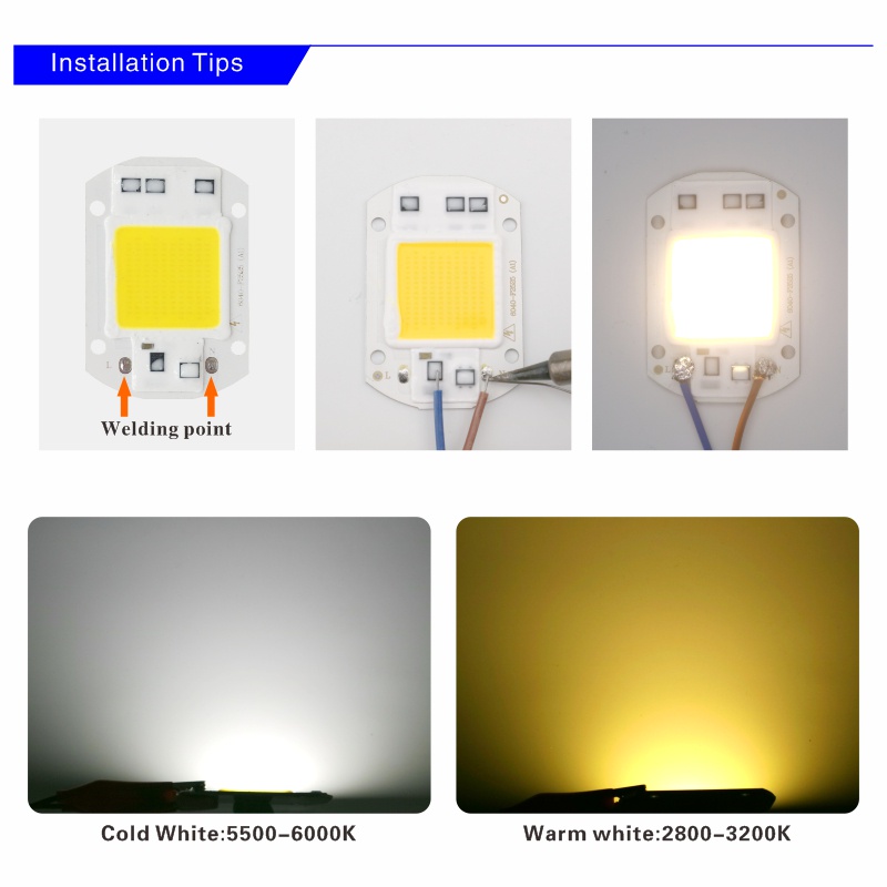 ภาพเพิ่มเติมของ Dselchun LED COB ชิป 110V 220V 10W 20W 30W 50W สมาร์ท IC ไม่ต้องใช้ไดร์เวอร์หลอดไฟ LED ลูกปัดสําหรับสปอตไลท์น้ําท่วม