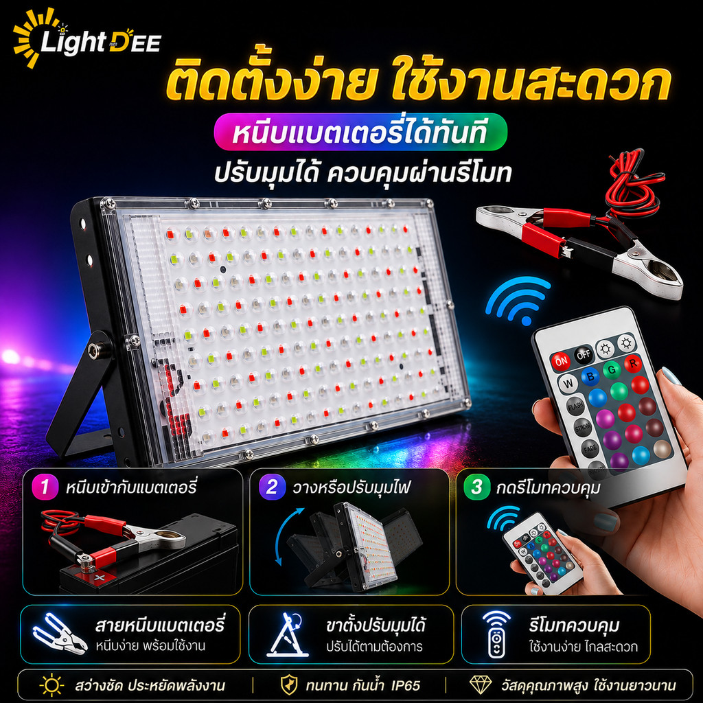 ภาพเพิ่มเติมของ สปอตไลท์ต์RGB 12Vไฟนำ้ท่วม 16สีกลางแจ้งกันน้ำการควบคุมระยะไกลสปอตไลสำหรับสวนลานสวนไฟฉาย แสงแดง แสงเขียว