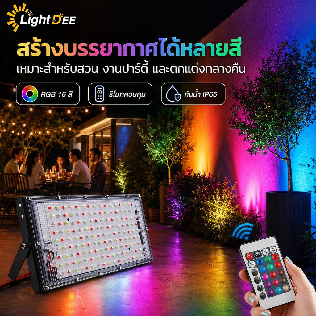 ภาพเพิ่มเติมของ สปอตไลท์ต์RGB 12Vไฟนำ้ท่วม 16สีกลางแจ้งกันน้ำการควบคุมระยะไกลสปอตไลสำหรับสวนลานสวนไฟฉาย แสงแดง แสงเขียว