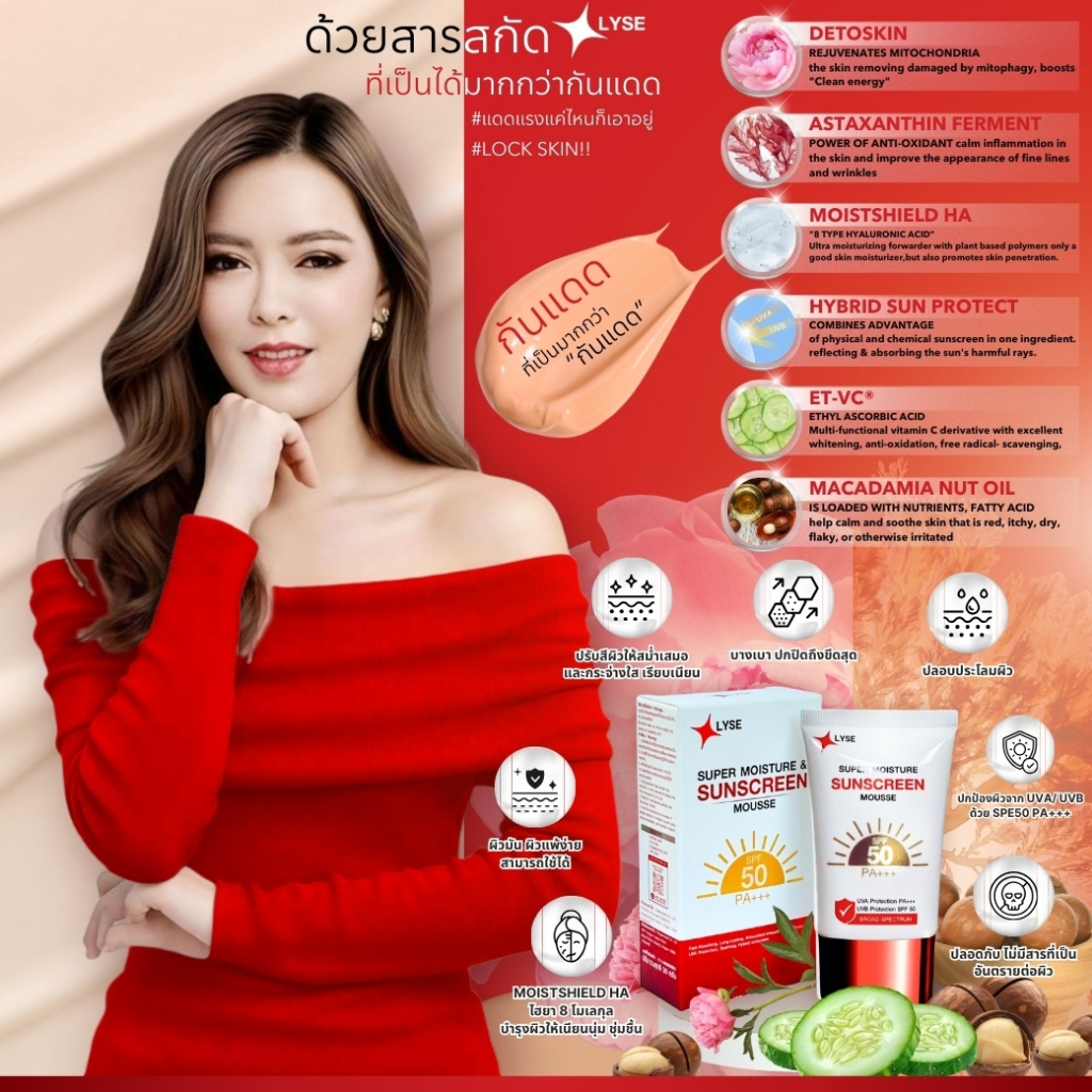 ภาพเพิ่มเติมของ โปร 2 แถม 1 กันแดดไม่ง้อรองพื้น SPF 50 PA+++ 2 หลอด แถม เซรั่มขนาดพกพา 10 กรัม ลิเซ่ LYSE