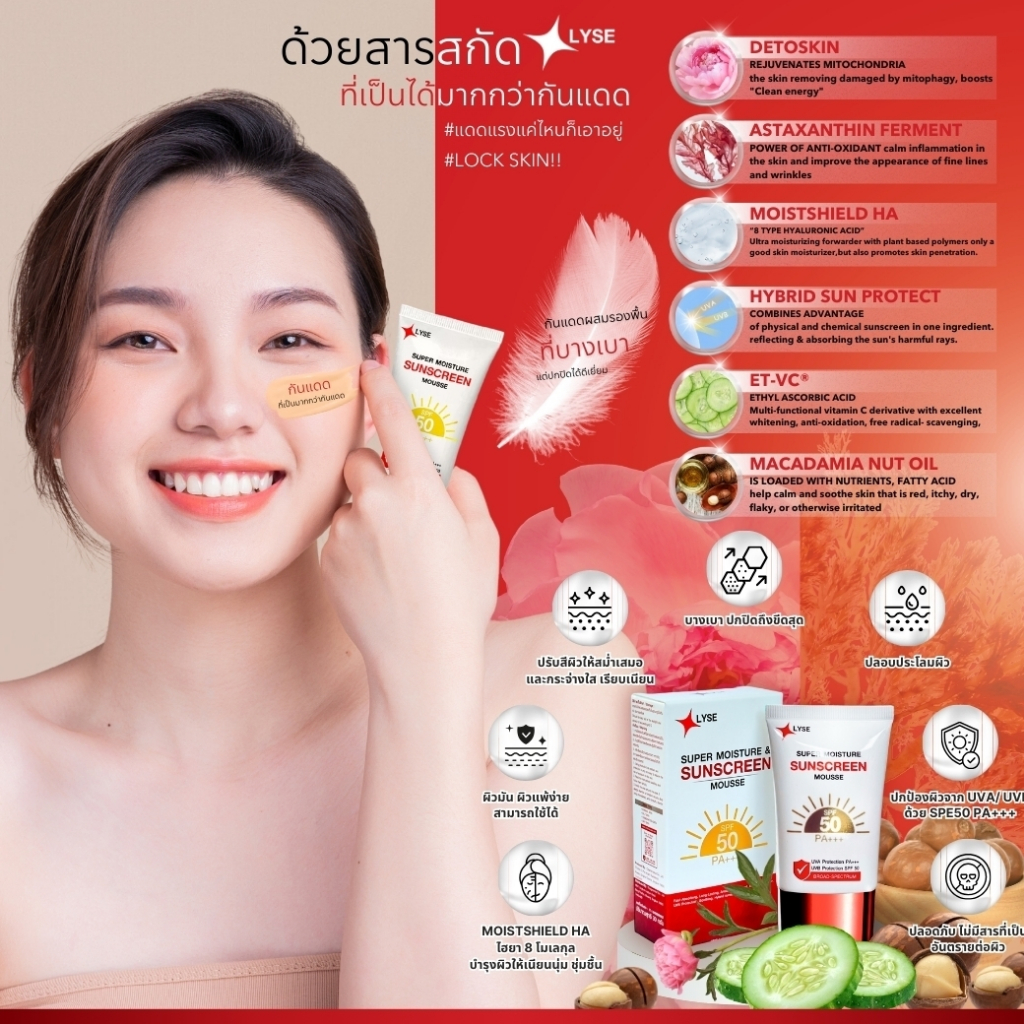 ภาพเพิ่มเติมของ โปร 2 แถม 1 กันแดดไม่ง้อรองพื้น SPF 50 PA+++ 2 หลอด แถม เซรั่มขนาดพกพา 10 กรัม ลิเซ่ LYSE