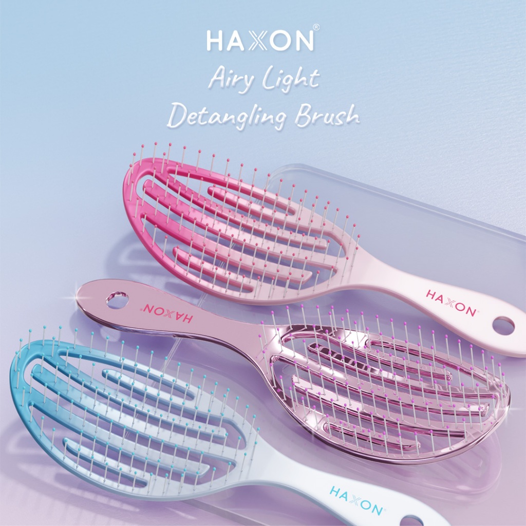 ภาพเพิ่มเติมของ Haxon Airy Light Detangling Brush หวีแอร์รี่ หวีผมเปียกและแห้ง หวีไดร์ ทรงเว้าโค้ง ลดผมพันกัน น้ำหนักเบา