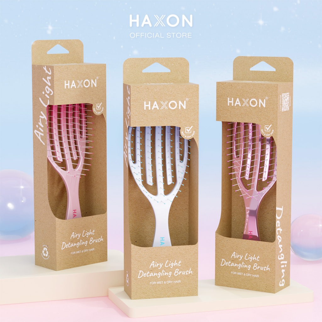 ภาพเพิ่มเติมของ Haxon Airy Light Detangling Brush หวีแอร์รี่ หวีผมเปียกและแห้ง หวีไดร์ ทรงเว้าโค้ง ลดผมพันกัน น้ำหนักเบา