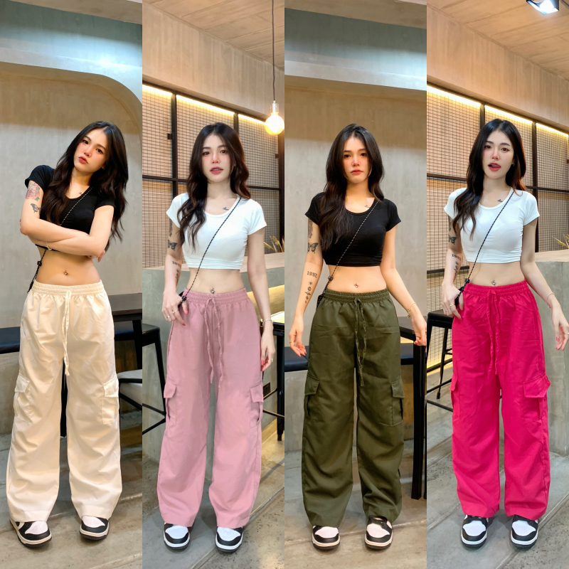 ภาพเพิ่มเติมของ Live x SpinnyHouse กางเกงคาร์โก้ เอวฟรีไซต์ยางยืด กระเป๋าใช้งานได้จริง 🎀 ผ้าไมโครใส่ง่ายไม่บาง รุ่น กางเกงคาร์โก้